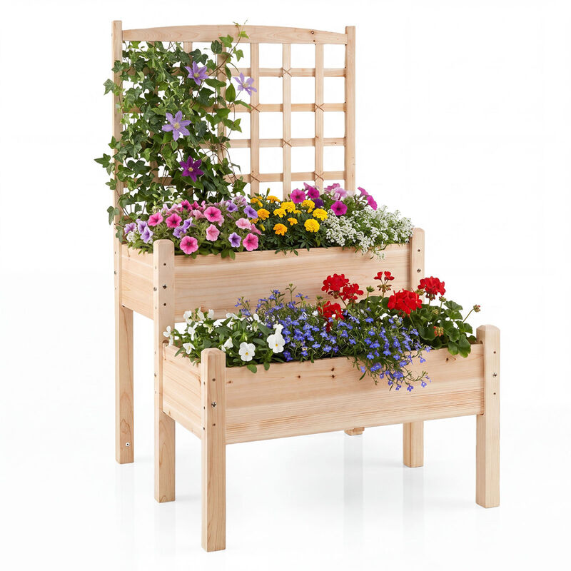 Wooden Raised Garden Bed with Trellis for Vines, Flowers and Vegetables image number 3