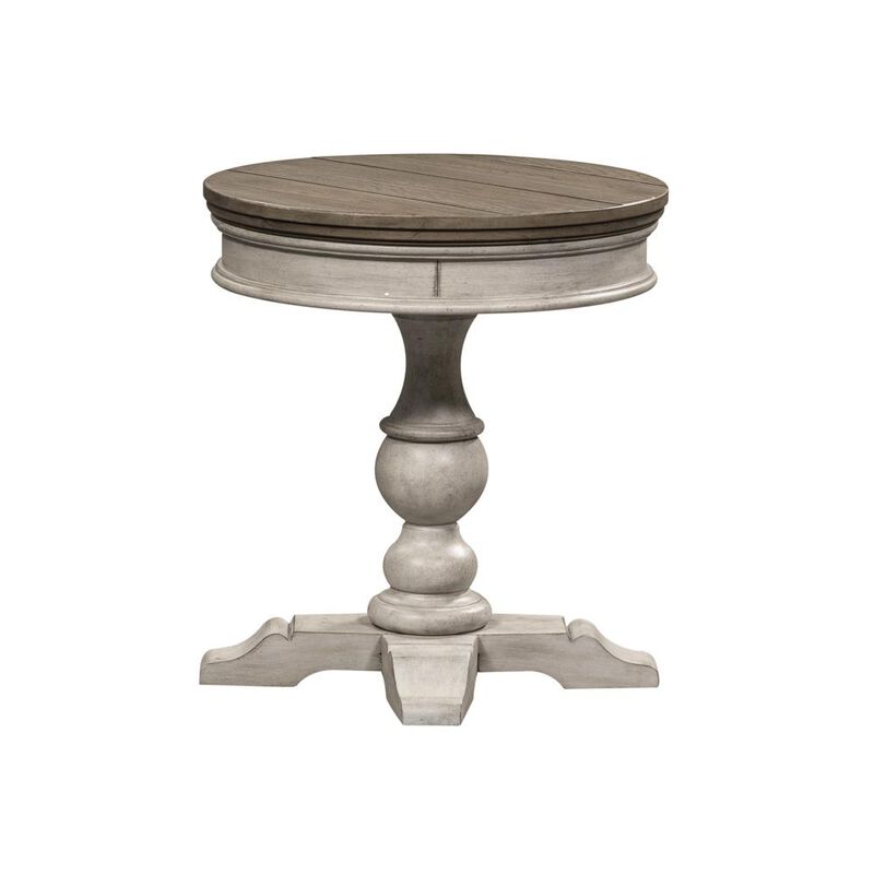 Liberty Furniture Heartland Round Pedestal Chair Side Table in Antique White w/ Tobacco Top image number 2