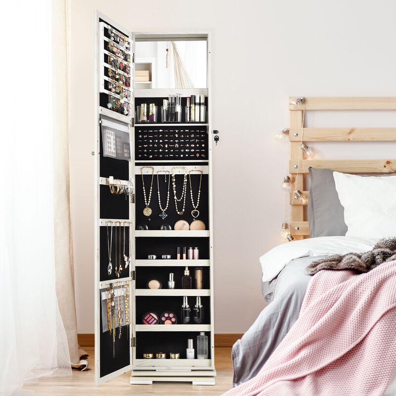 360&deg; Rotatable 2-in-1 Lockable Jewelry Cabinet with Full-Length Mirror