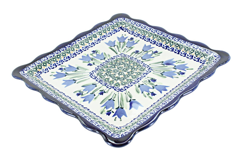 Blue Rose Polish Pottery Blue Art Square Lunch Plate