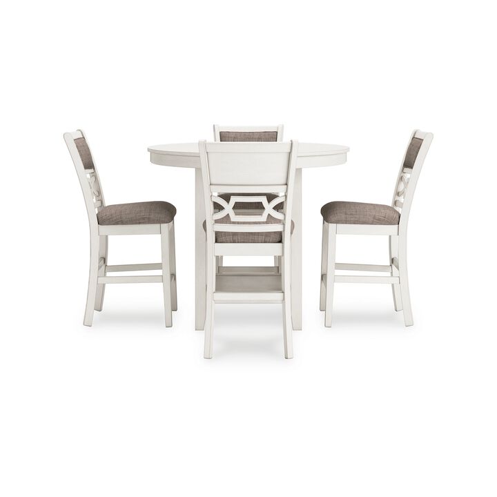 Berg 5pc Counter Height Dining Table Set, White Wood, Padded Chairs - Benzara