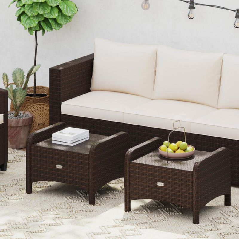 Hivvago 2 Pieces Outdoor Patio PE Wicker Ottomans with Removable Cushions