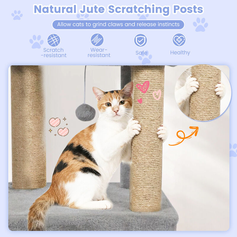 64" Cat Tree Tower with Two Large Condos and Jute Scratching Posts image number 4