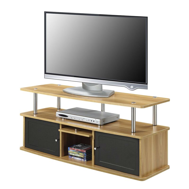 Hivvago Modern 50-inch TV Stand in Light Oak / Black Wood Finish