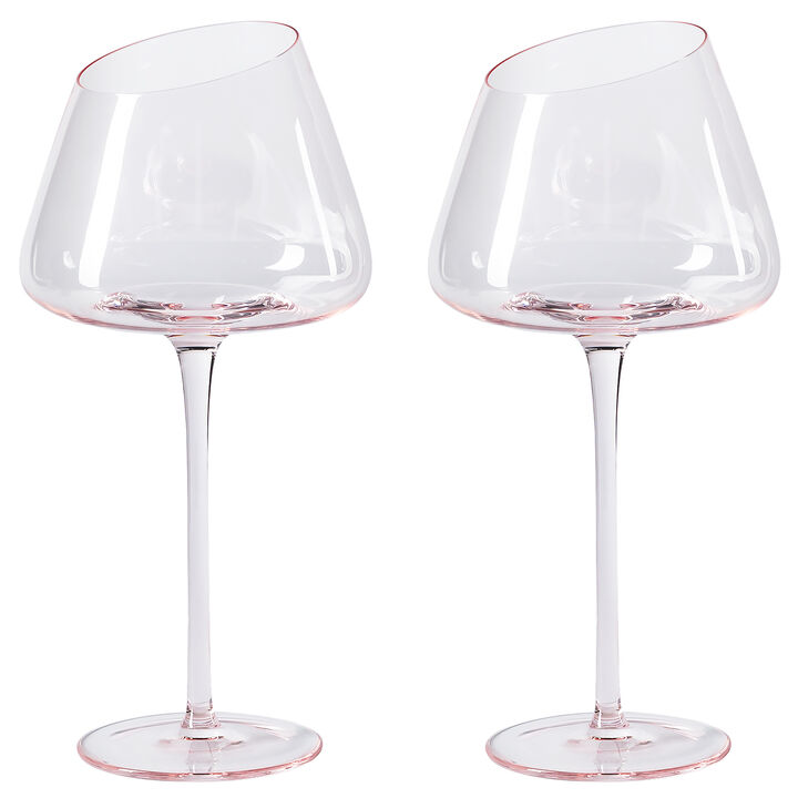 VENTRAY Home French Style Pink Crystal Wine Glasses..