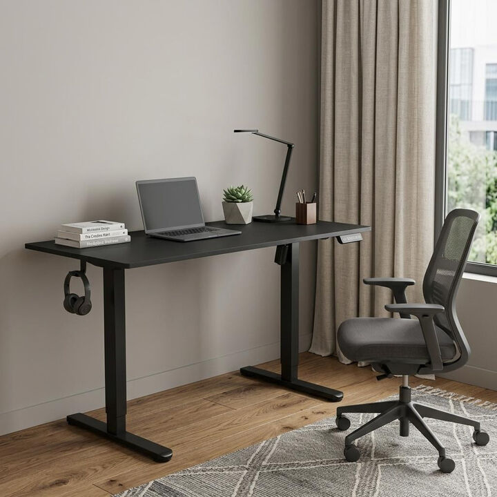 HomeRoots Adjustable Black Wood and Steel Standing Desk