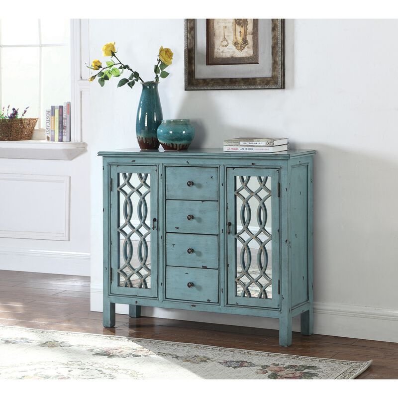 Traditional Wooden  Accent Cabinet,  Blue-Benzara