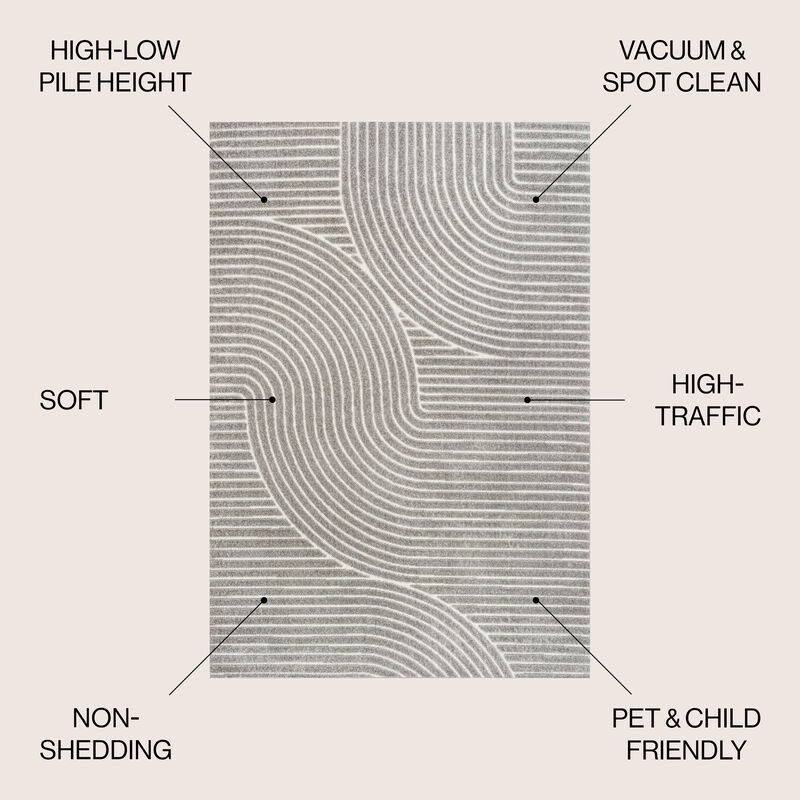 Hallie High-Low Minimalist Curve Geometric Indoor/Outdoor Area Rug