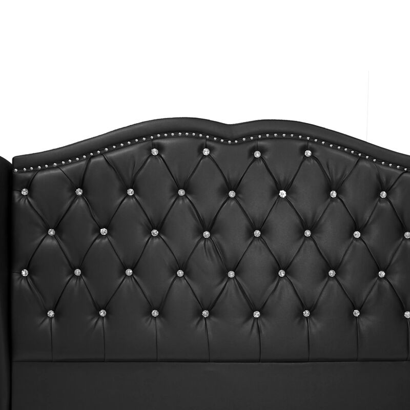 Magnificent Faux Leather Upholstered Queen Size Bed Black image number 3