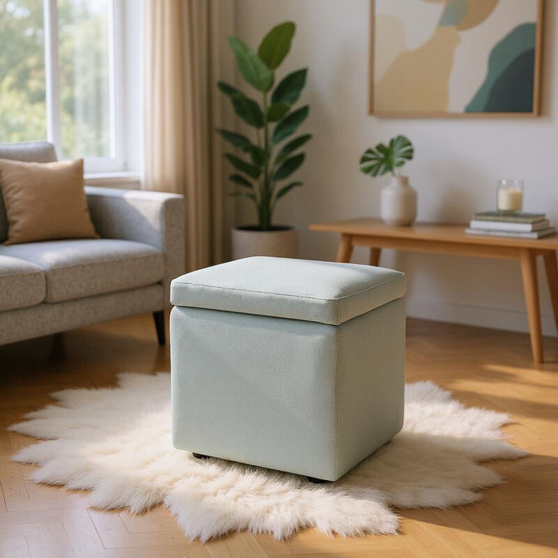 Compact Storage Ottoman, Textured Square Seat with Hidden Storage for Living Room, Entryway, or Bedroom