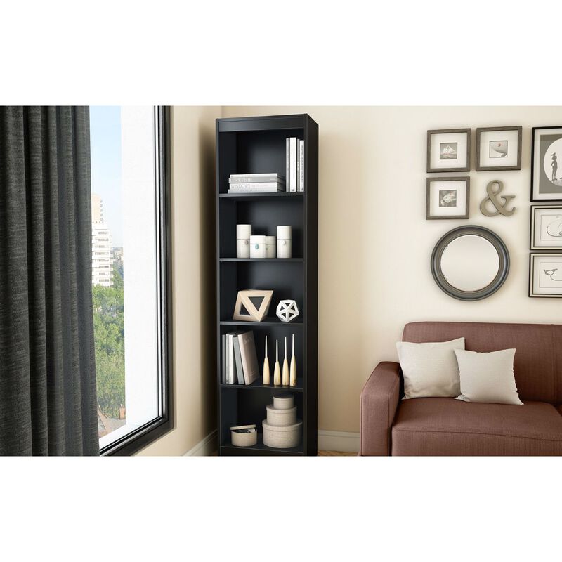 Space-Saving 5-Shelf Slim Bookcase for Books and Decorative Items