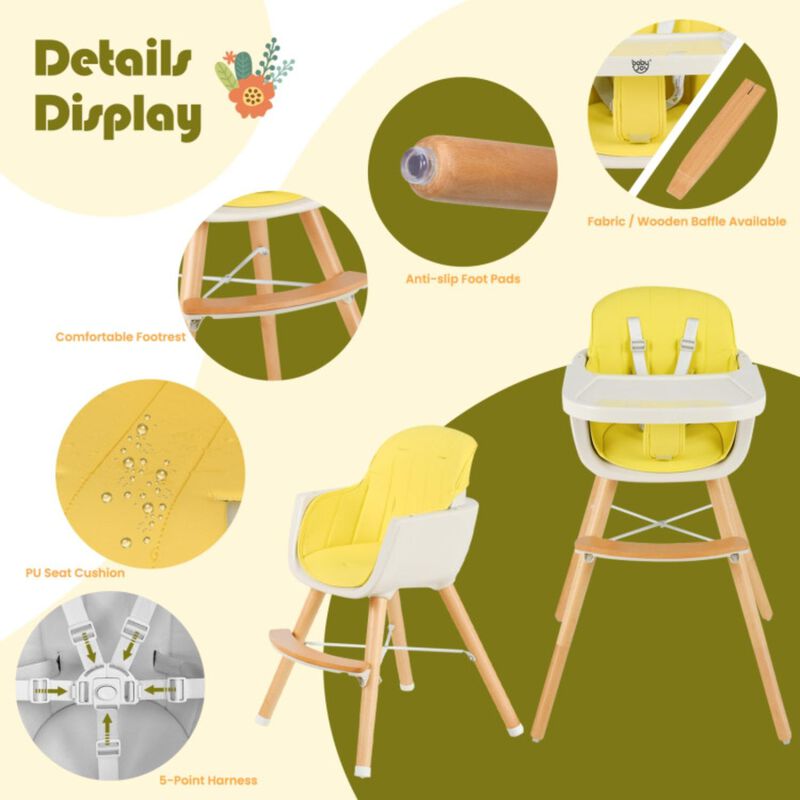 Hivvago 3-in-1 Convertible Wooden High Chair with Cushion