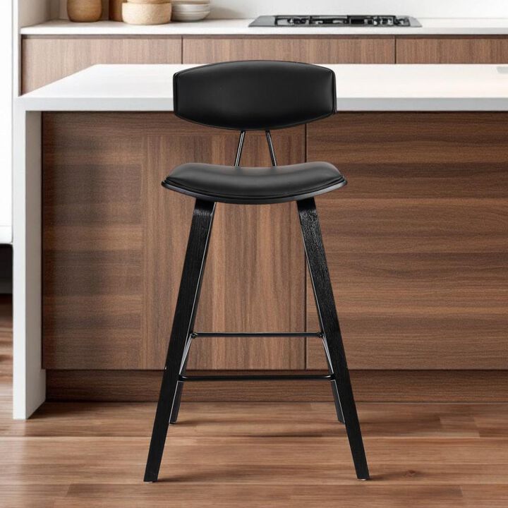 Hivvago 29 Inch Black Faux Leather and Iron Low Back Bar Height Bar Chair