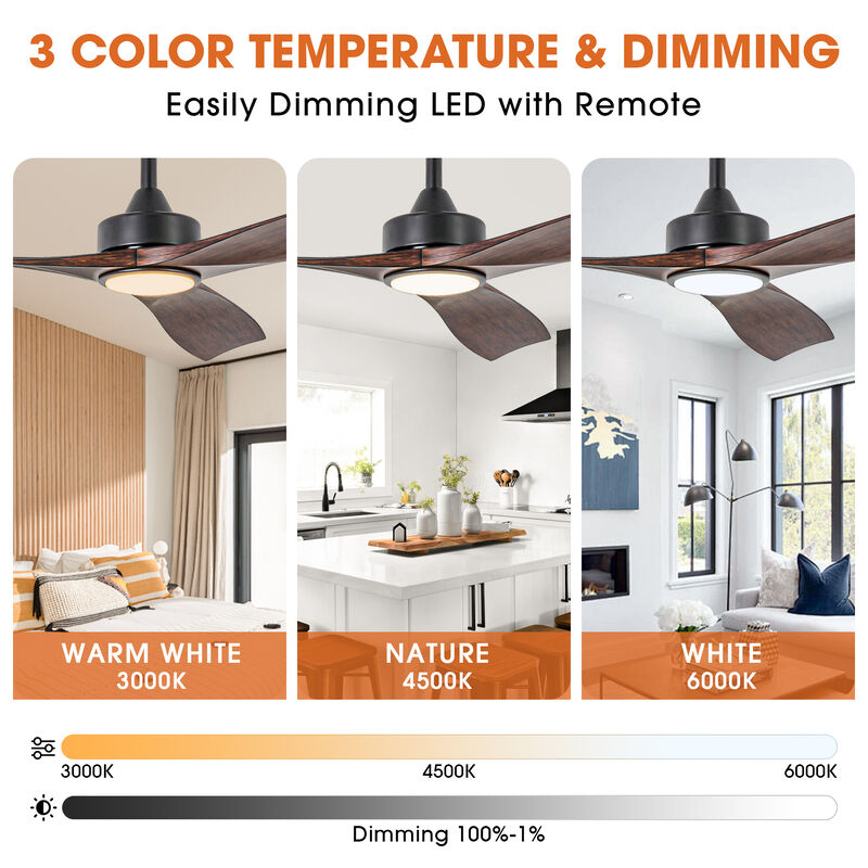 60" Large Modern Ceiling Fan with Dimmable LED Lights, DC Motor, 6 Speeds, Remote Control