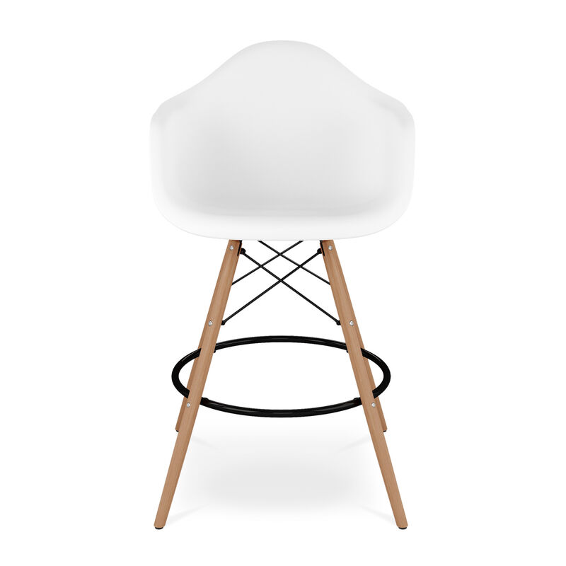 HomeRoots 28" Green And Brown Heavy Duty Plastic And Solid Wood Low Back Counter Height Bar Chair