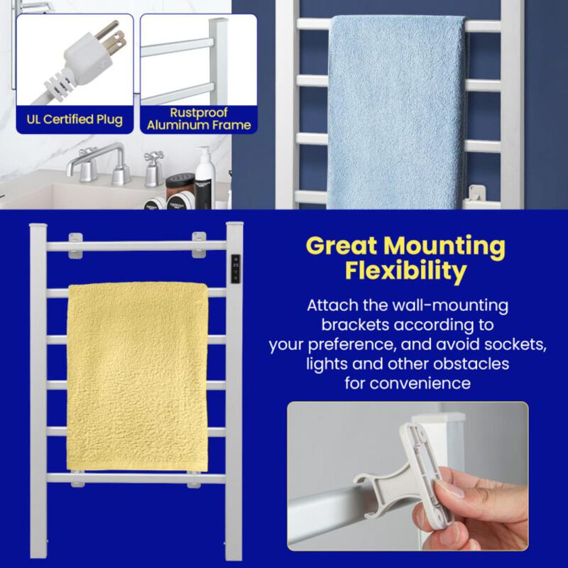 Hivvago Freestanding and Wall-mounted 6 Bars Towel Warmer with Timer and LED Display