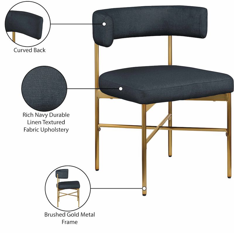 Meridian Furniture Rivage Deep Navy Durable Linen Textured Fabric Dining Chair, Set of 2