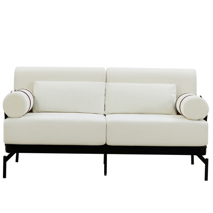 Whisen Chenille Modern Loveseat Sofa with Flexible USB Ports, Unique Cylindrical Armrests