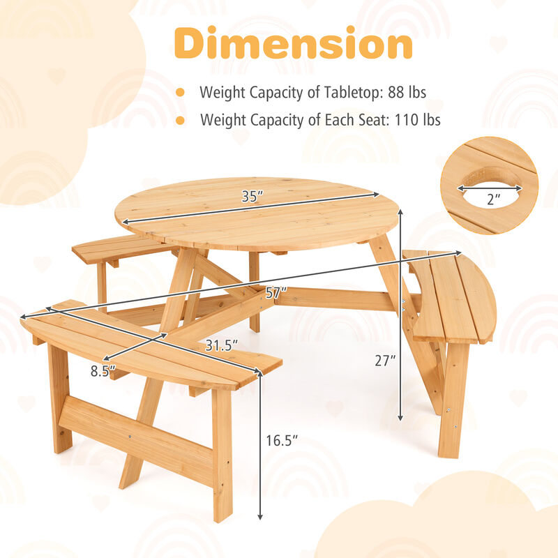 Kids Outdoor Wooden Picnic Table and Bench Set with Umbrella Hole