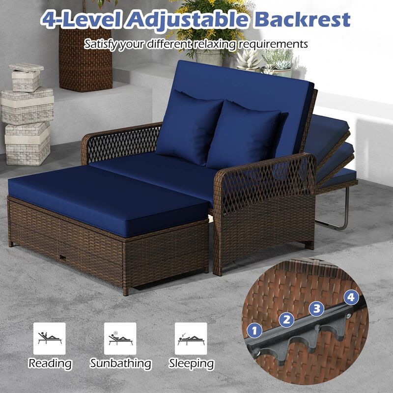 Mondawe Patio Adjustable Wicker Daybed with 4-Level Backrest and Soft Cushions