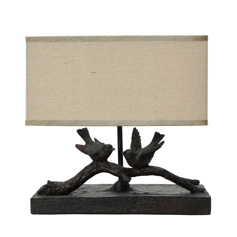 Rustic Resin Bird Lamp with Rectangle Shade, Black and Flax image number 0