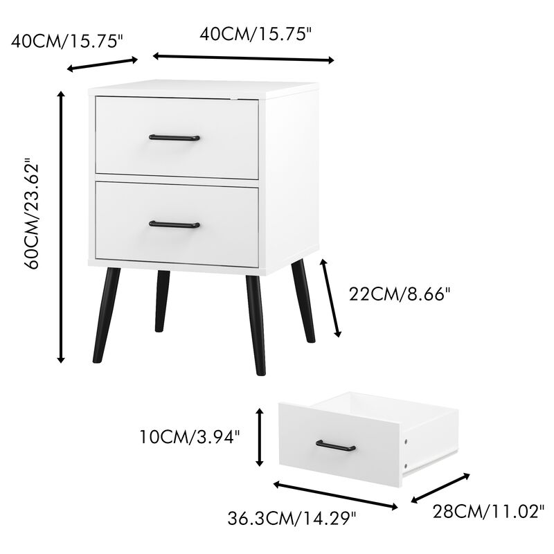 Assembled 2-Drawer Nightstand White Metal Legs Handles image number 7