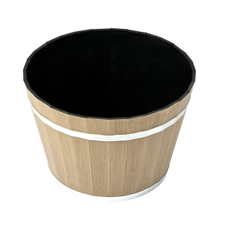 4 Pack Large Plastic Planters with Drainage, Whiskey Barrel Design Flower Pots-Brown image number 8