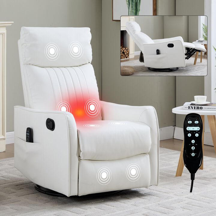 Faux Leather Manual Recliner Chair with Heat and Massage, Living Room Rocker and Swivel Chair