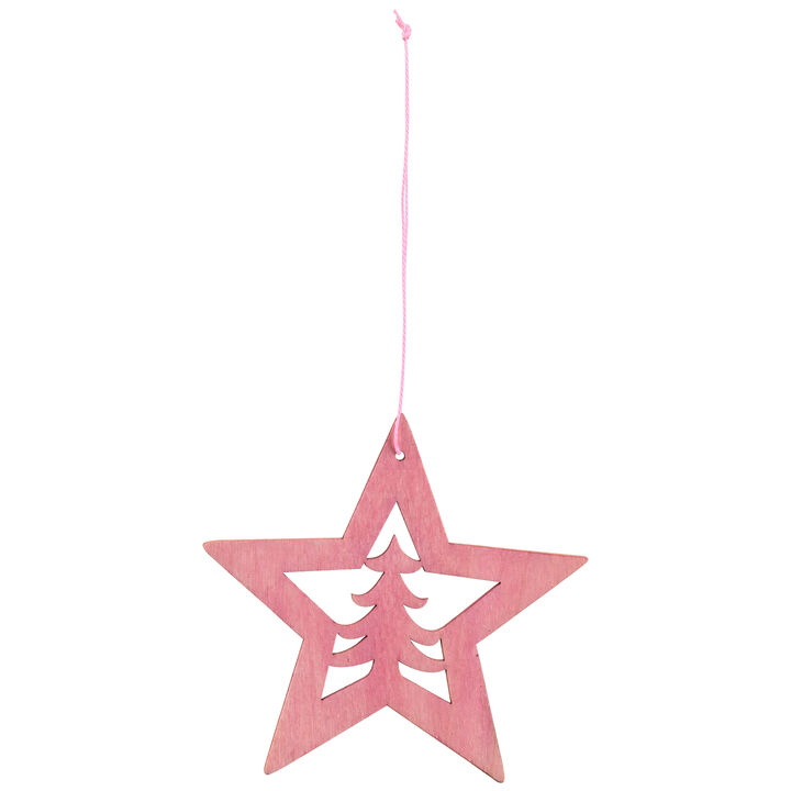 4" Pink Wooden Cut Out Star Christmas Ornament