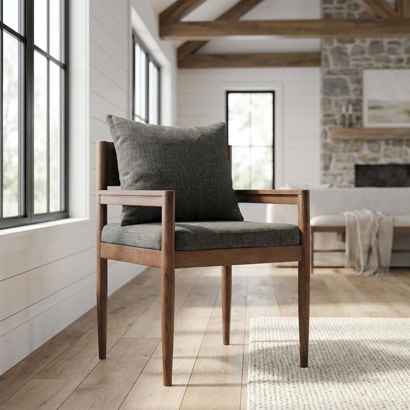 Wood Dining Armchair with Cushioned Seat for Kitchen or Dining Room, Charcoal image number 3