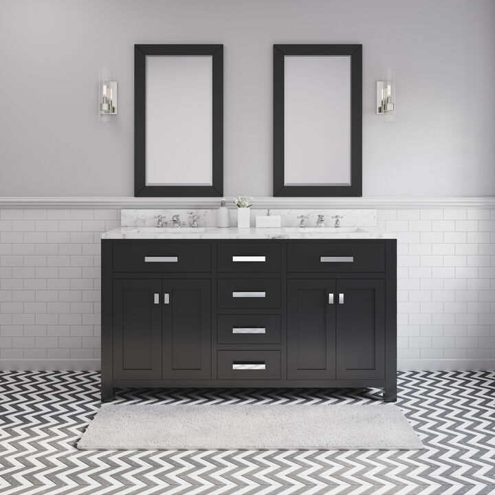 Madison 60 In. Double Sink Carrara White Marble Countertop Bath Vanity in Espresso