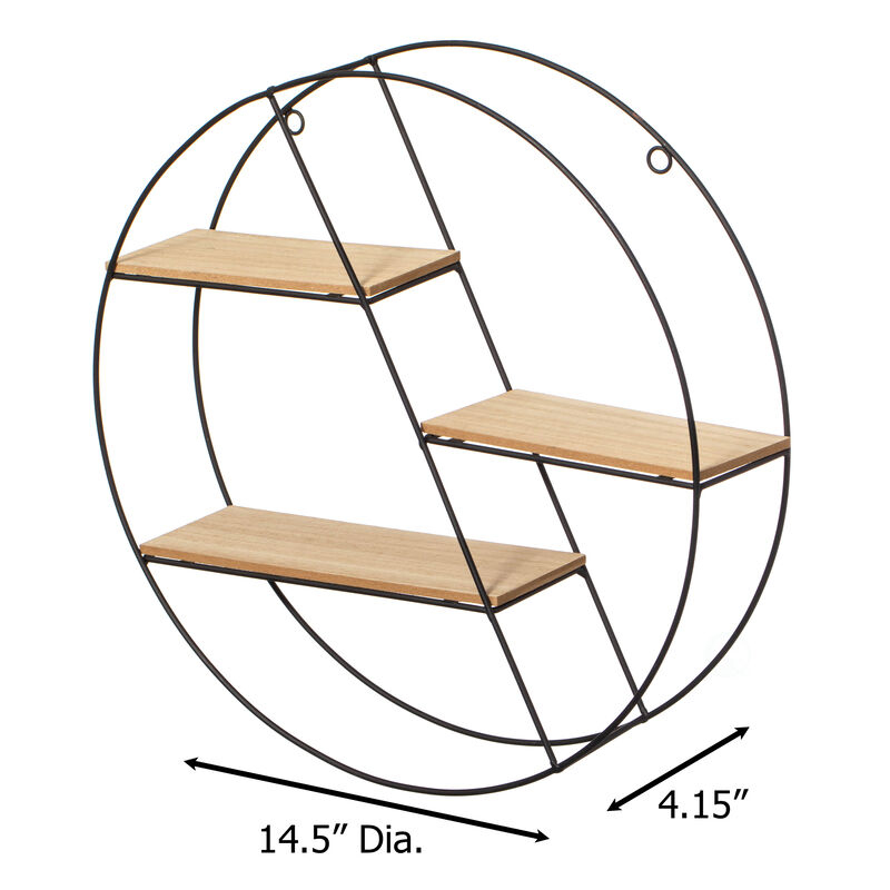 Vintiquewise Elegant 3-Tier Decorative Floating Circular Silhouette Wall Shelf - Circular Metal and Wood Wall-Mounted Shelf for Entryway, Bathroom, Bedroom, and Living Room Decor, Black Finish