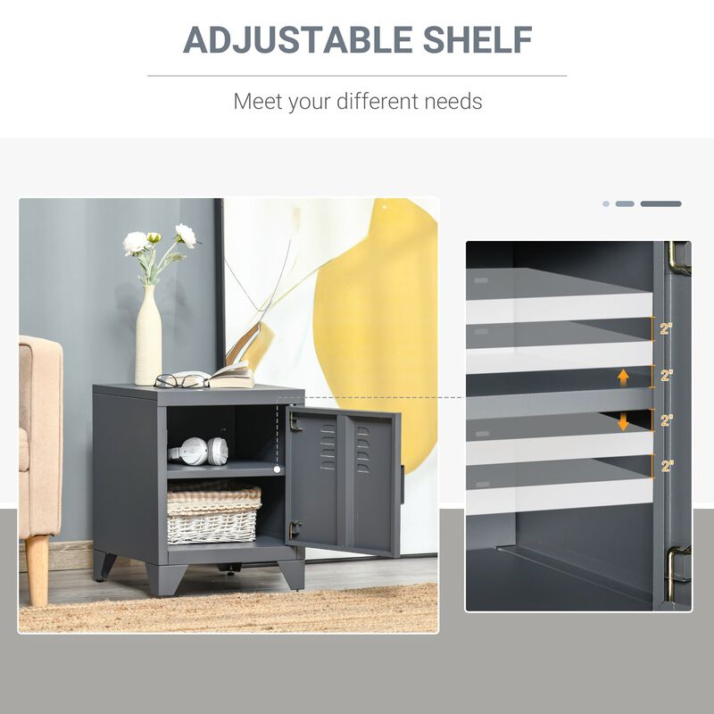 Grey Industrial Table: Side Table with Locker Door & Adjustable Shelf