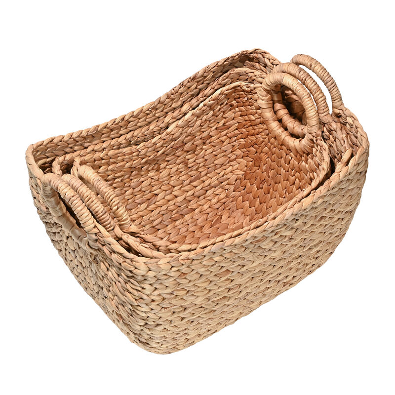 Nellie Farmhouse Classic Handwoven Hyacinth Storage Boat Baskets with Handles
