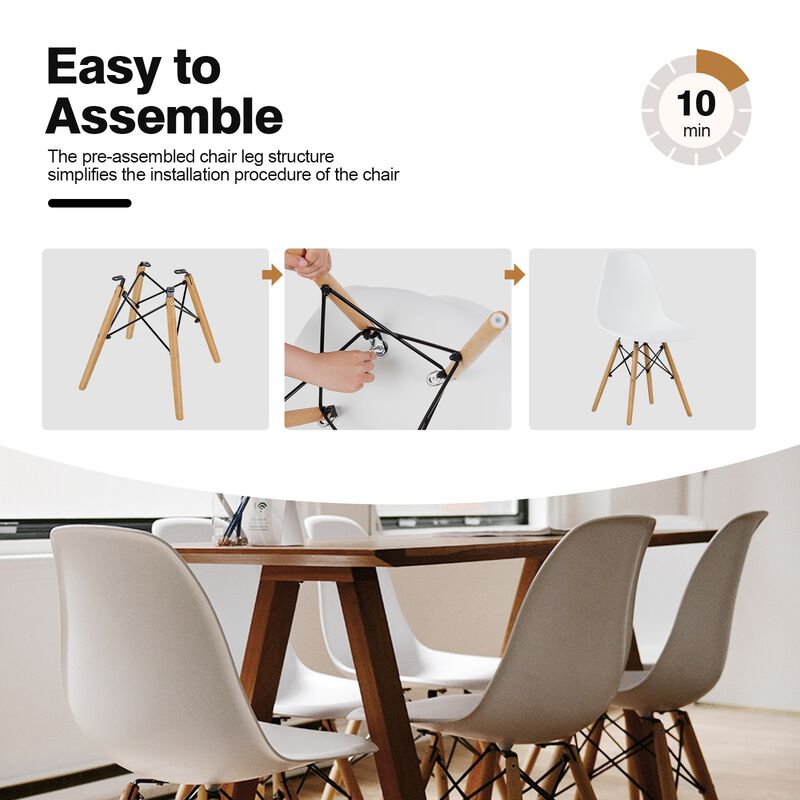 4 Pieces Modern Armless Dining Chair Set with Wood Legs