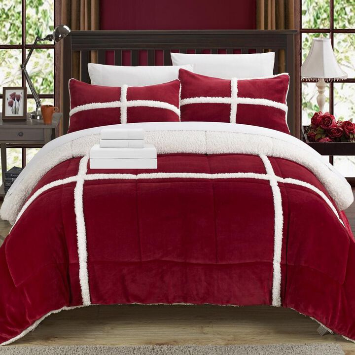 Chic Home Camille Mink Chloe Sherpa Soft Microfiber 7 Pieces Comforter Sheet Set Bed In A Bag - King 104x92, Red