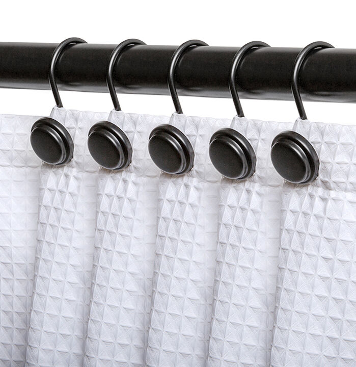 Utopia Alley Rust-Resistant Metal Shower Curtain Hooks, Decorative Round Base Design - Set of 12