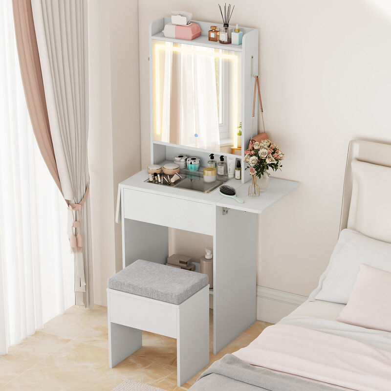 Bedroom Vanity Desk with Mirror Lights and Compact Storage Design image number 1