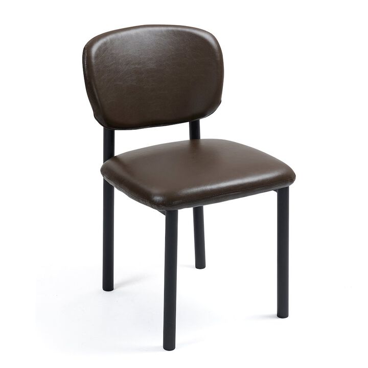 Glamour Home Set of 2 Dark Brown Faux Leather Upholstered Dining Chair Black Iron Legs