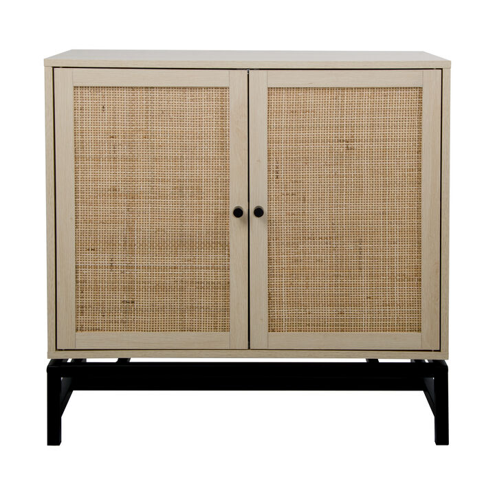Natural rattan, 2 door cabinet, with 1 Adjustable Inner Shelves, rattan, Accent Storage Cabinet