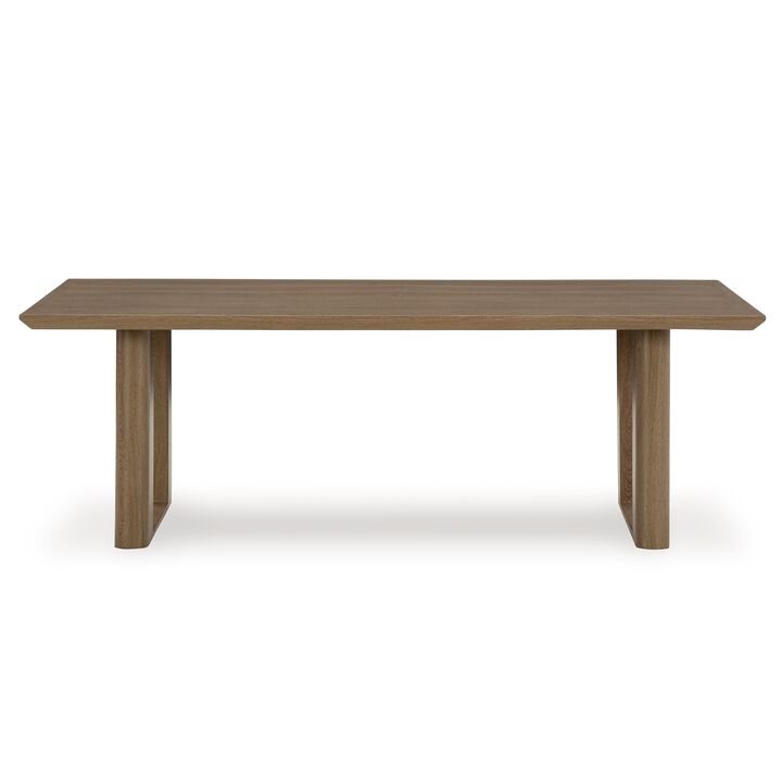 Baily Outdoor Dining Table with Umbrella Hole, 84 Inch Brown Metal - Benzara