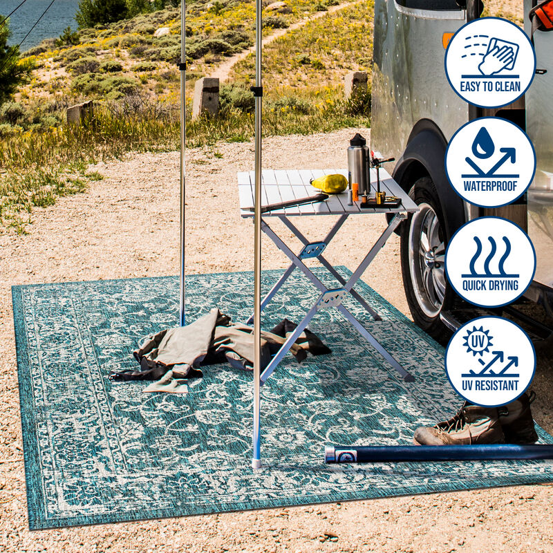 Tela Bohemian Textured Weave Floral Octagon Indoor/Outdoor Area Rug