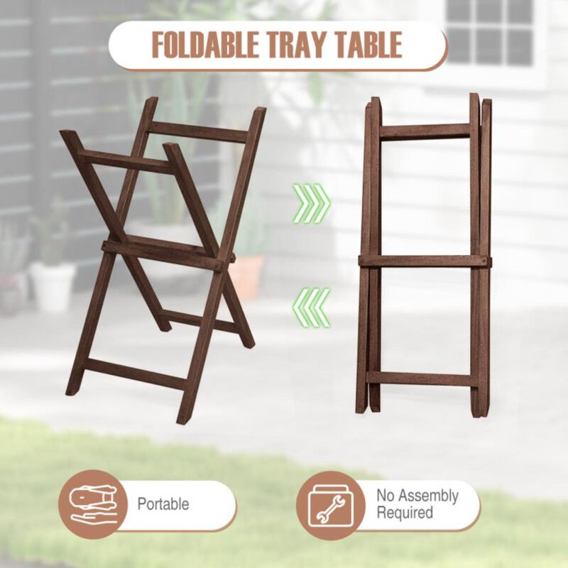 Hivvago Solid Teak Wood Tray Table with Removable Tray Top for Patio and Garden