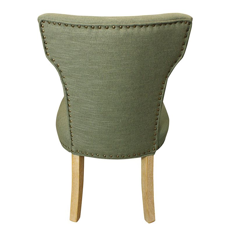 Transitional Jill Side Chair In Green Weave Fabric in Natural 2-Piece Set