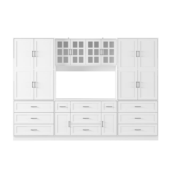 FUFU&GAGA White Storage Cabinet with 11 Drawers, 6 Cabinets, and Open Shelf - Modern Multifunctional Storage Solution (110.2" W x 78.7" H x 15.7" D), White