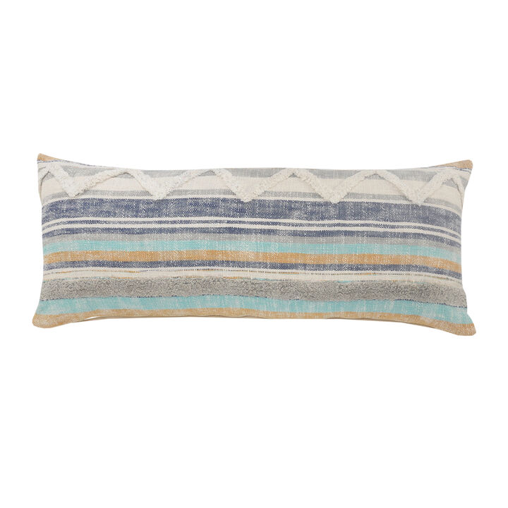 Textured Cotton Pillow with Striped Pattern &ndash; Zippered Decorative Cushion