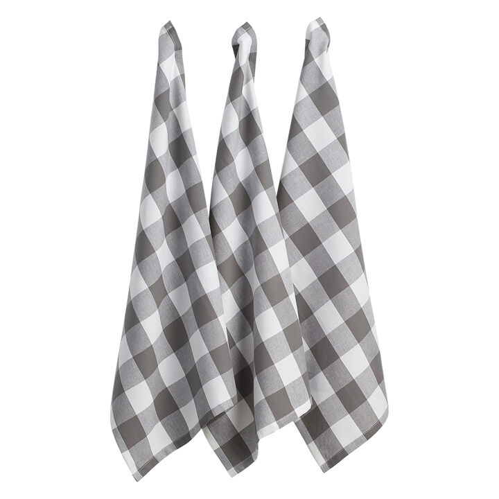 Set of 3 Gray and White Checkered Dish Towel 30"