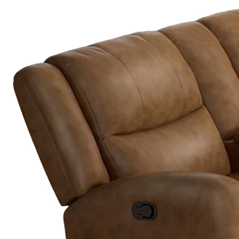 Leos Loveseat, Manual Reclining, Center Console, 79 Inch, Brown Leather - Benzara - Benzara