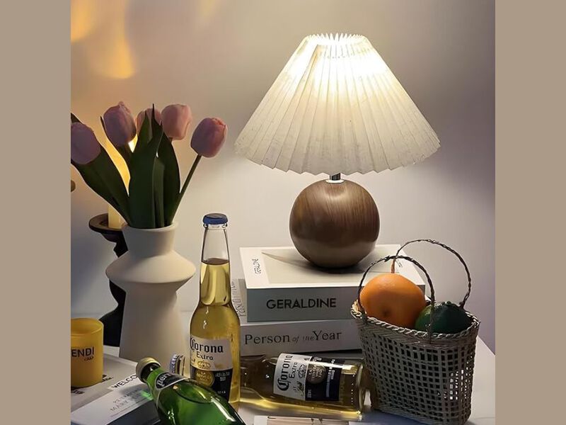 Table Lamp &ndash; Ceramic Pleated Bedside Light with Switch & E26 LED Bulb, Small Space image number 1