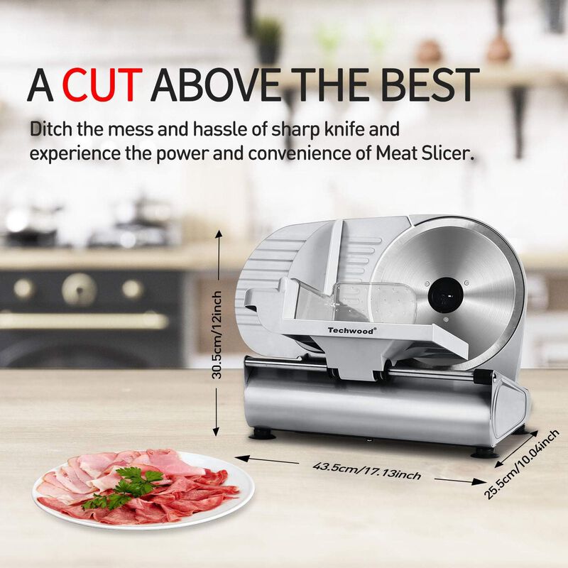 Techwood Meat Slicer, Electric Deil Food Slicer with 9inch Removable Stainless Steel Blade with Adjustable Knob for Thickness, Child Lock image number 3